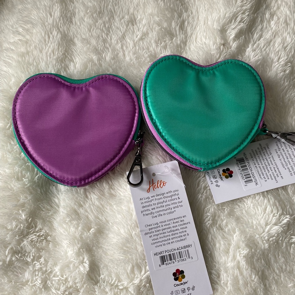 Lug Quilted Heart Pouches in Purple and Green - Picture 2 of 4